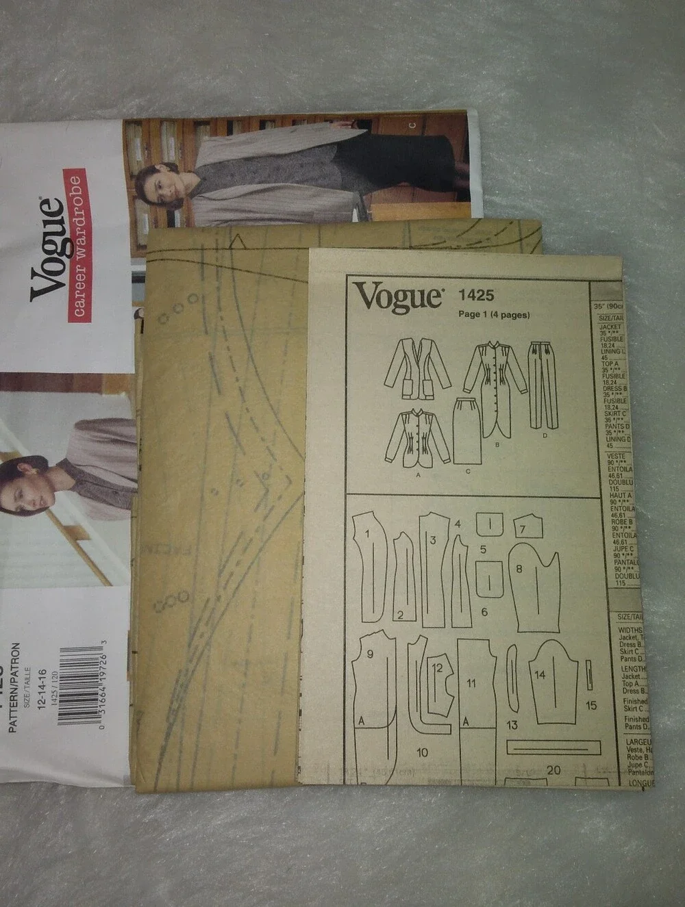 VOGUE 1425 Sz 12-14-16 Career Wardrobe EASY Jacket Dress Top Skirt Pants EASY